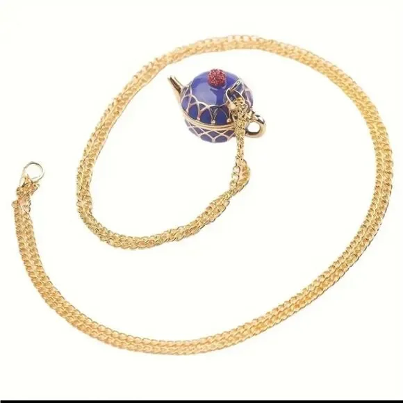 Blue and Gold Teapot  Charm Necklace - Alice in Wonderland - Picture 4 of 5